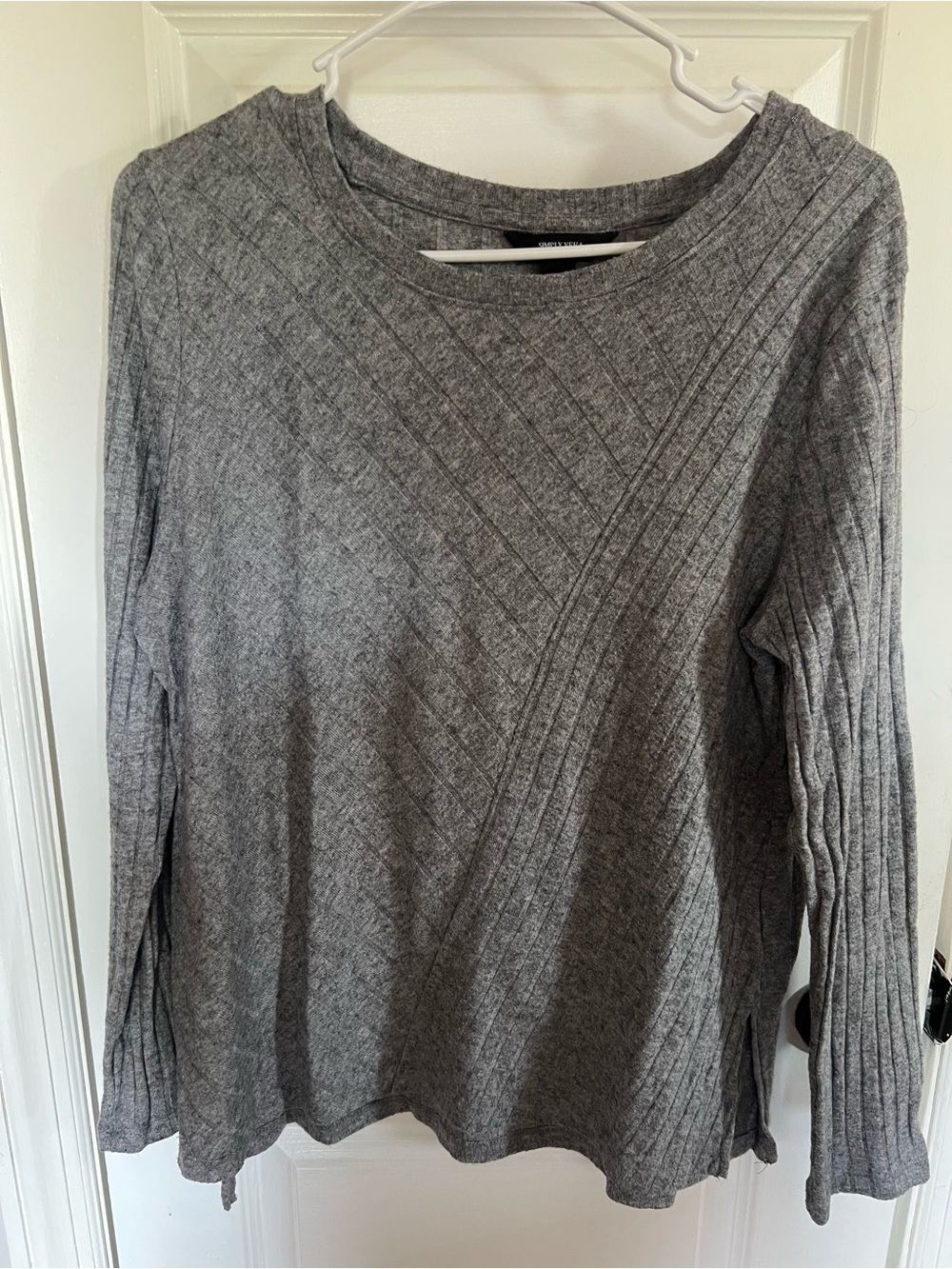 Simply Vera Vera Wang Heather Gray Diagonal Cable Crewneck Sweater